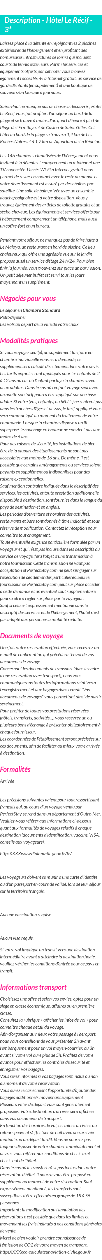 Détails du séjour