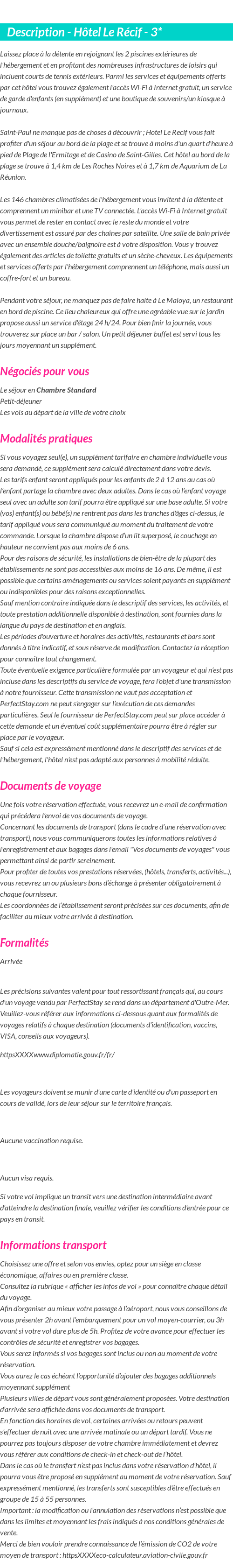 Détails du séjour