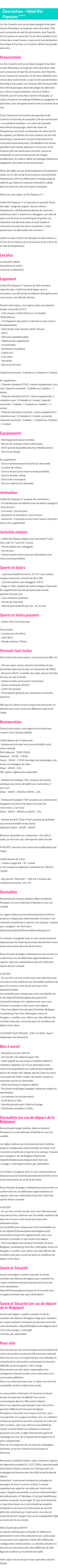 Détails du séjour