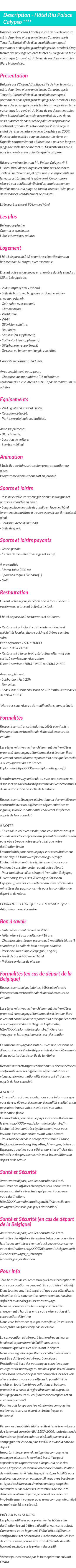 Détails du séjour