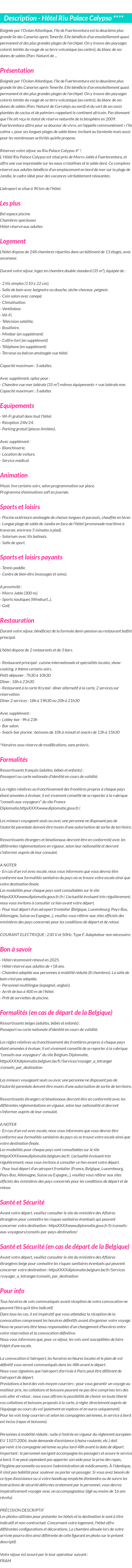 Détails du séjour