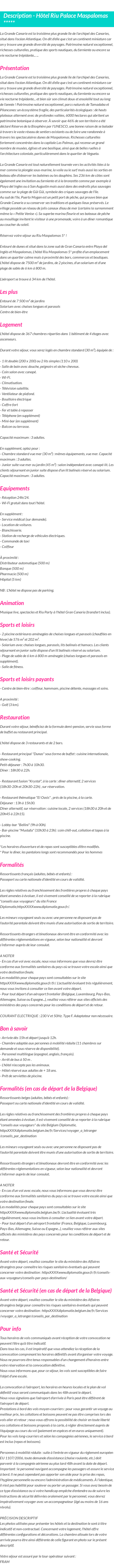 Détails du séjour