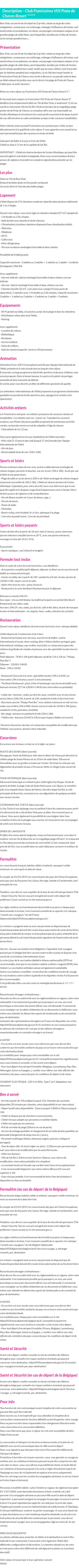 Détails du séjour