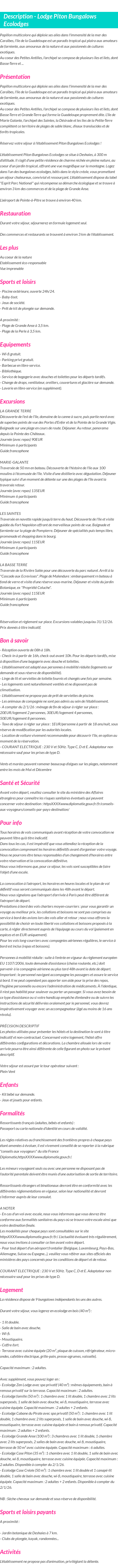Détails du séjour