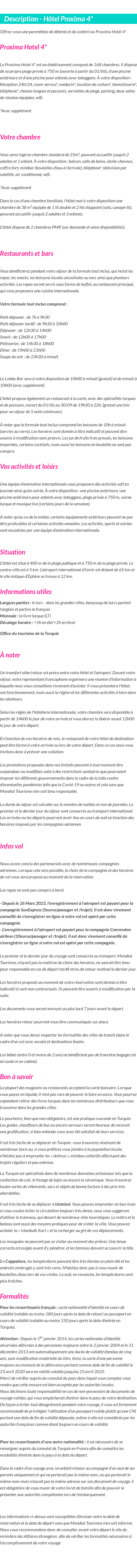 Détails du séjour