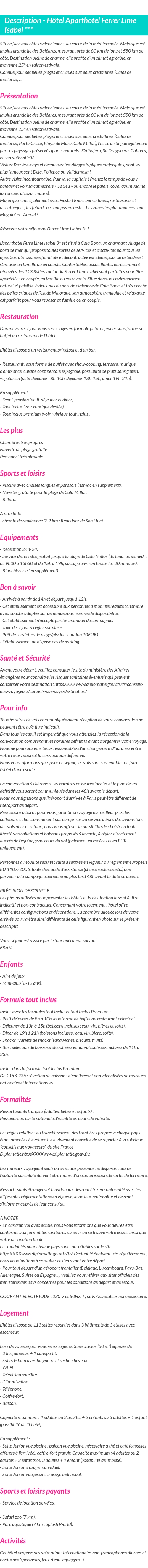 Détails du séjour