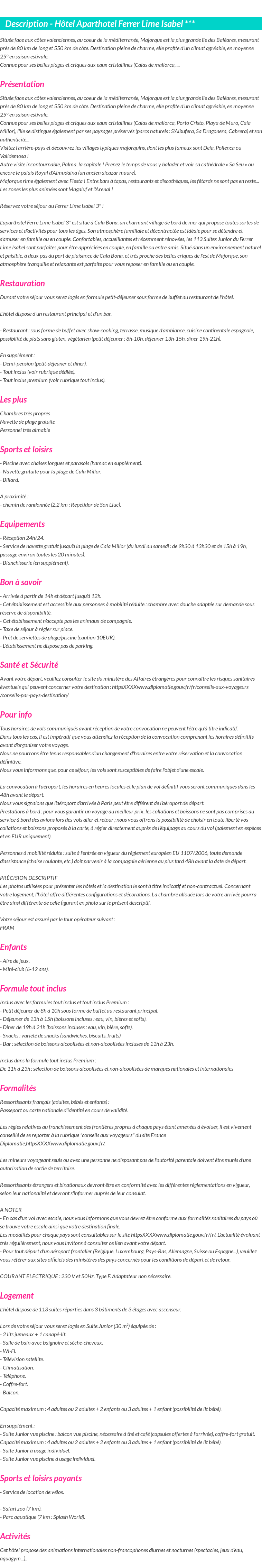 Détails du séjour