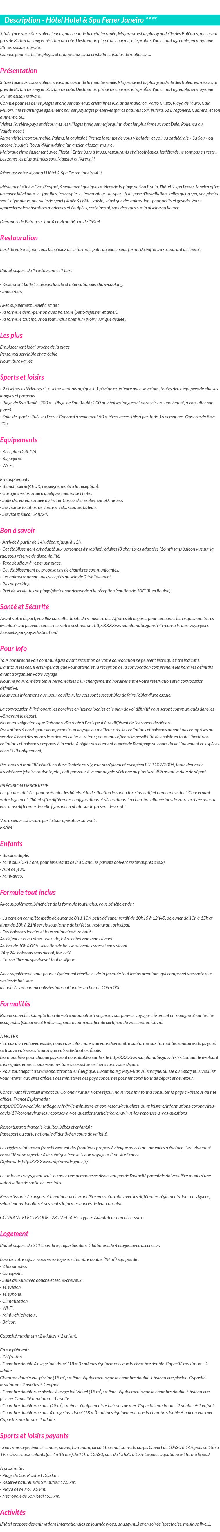 Détails du séjour