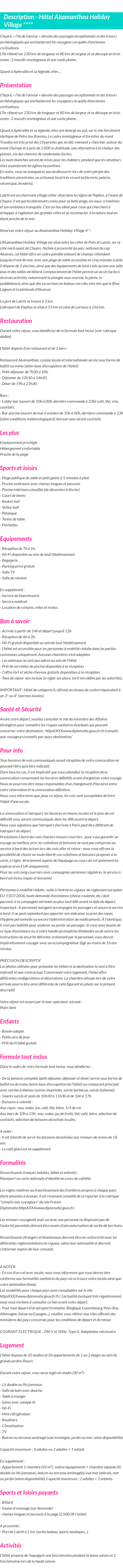 Détails du séjour
