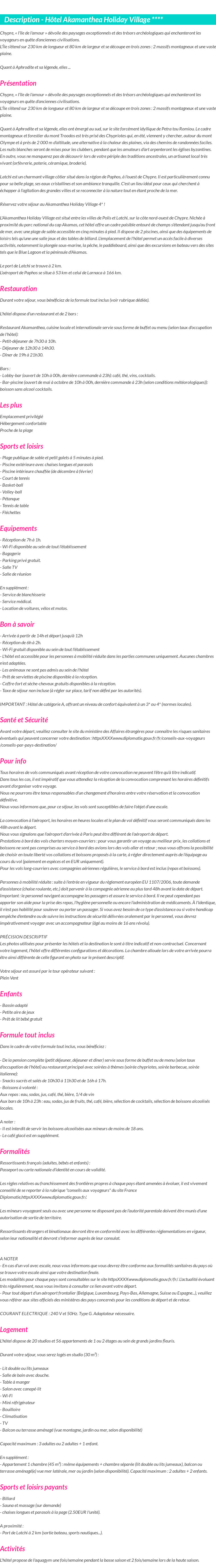 Détails du séjour