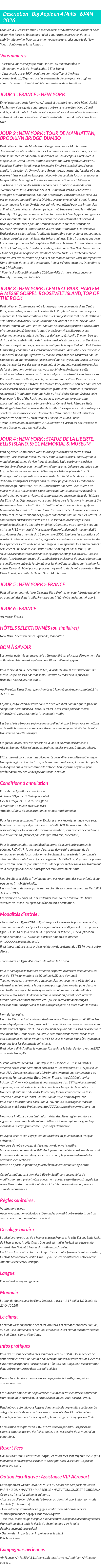 Détails du séjour