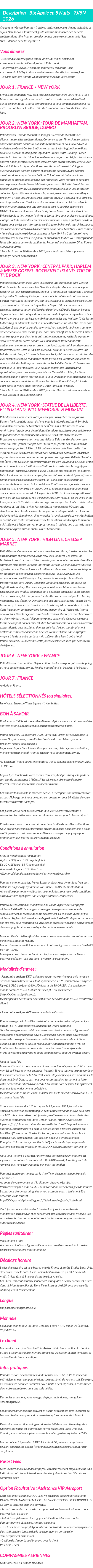 Détails du séjour