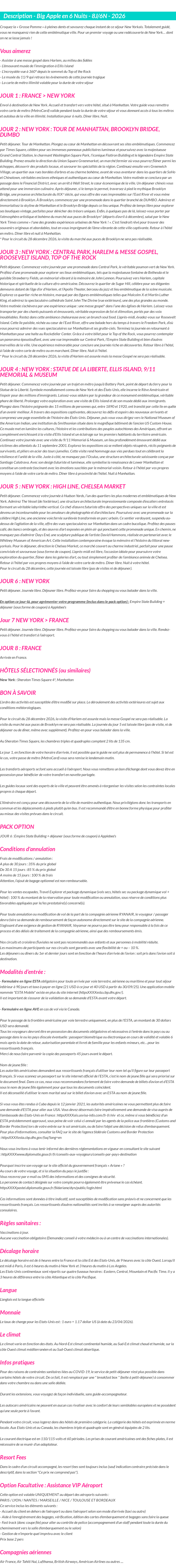 Détails du séjour