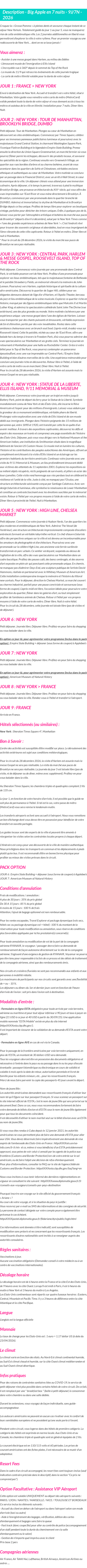 Détails du séjour