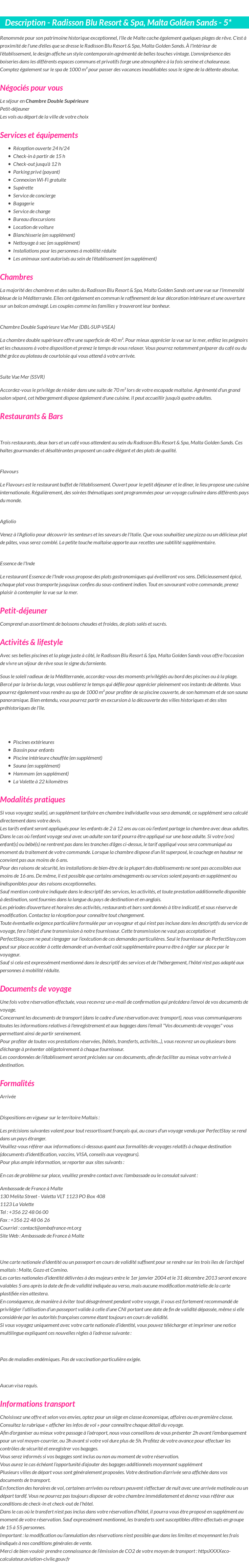 Détails du séjour