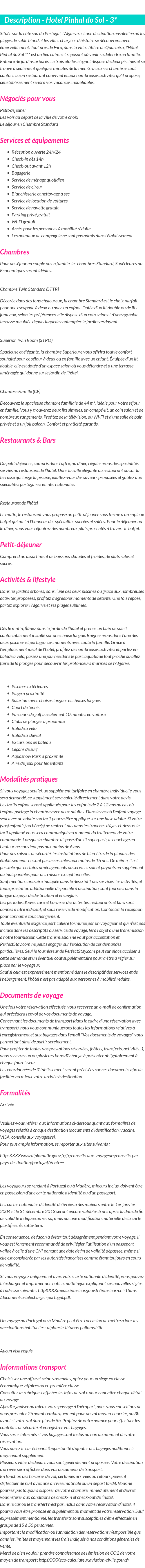Détails du séjour