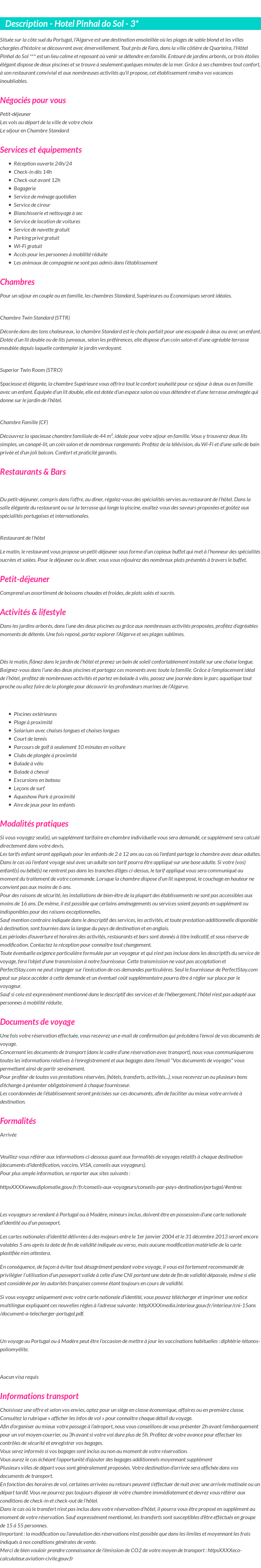 Détails du séjour