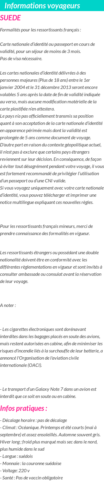 Formalités et infos voyageurs