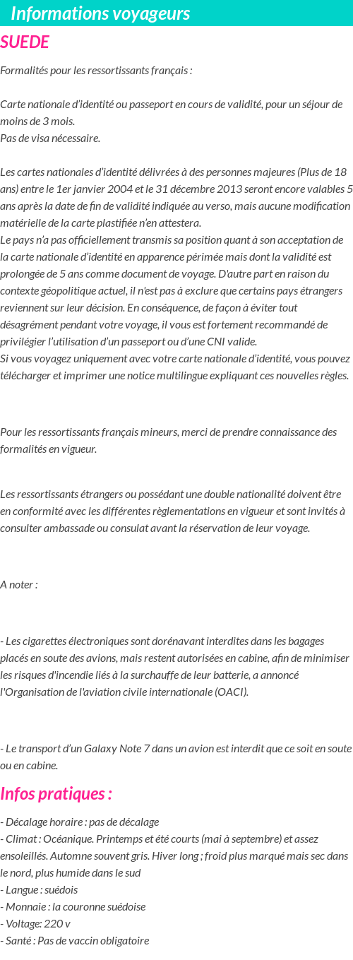 Formalités et infos voyageurs