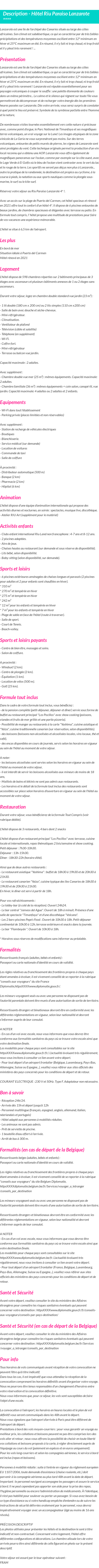 Détails du séjour