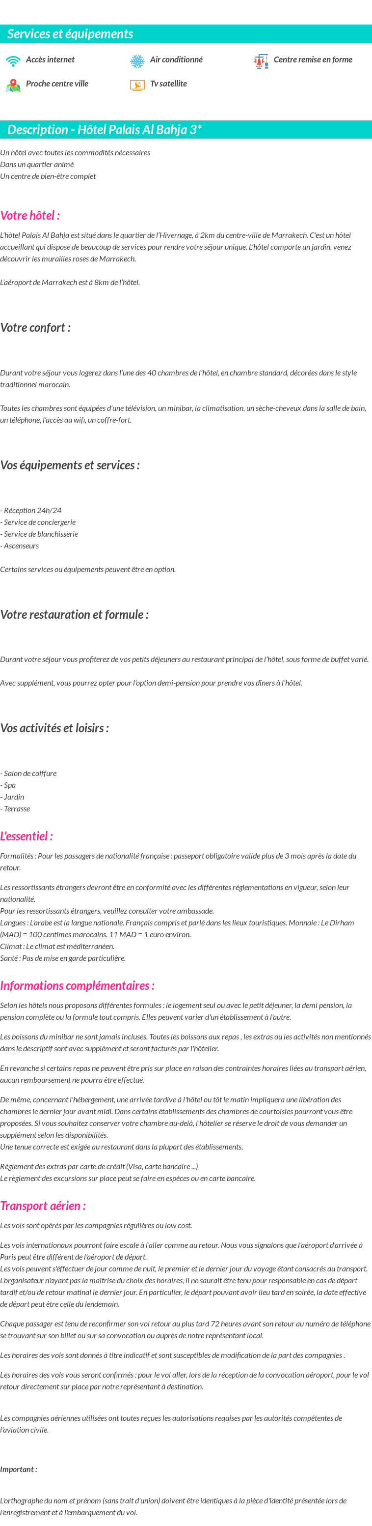 Détails du séjour