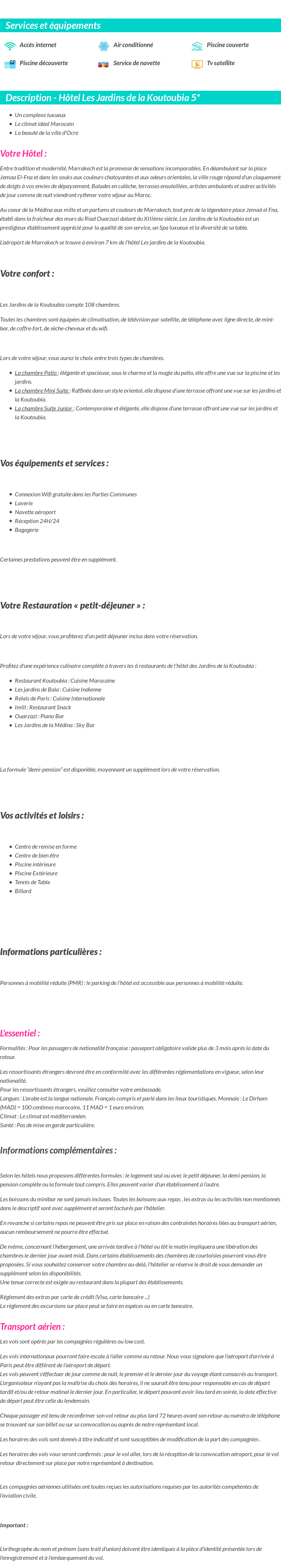 Détails du séjour