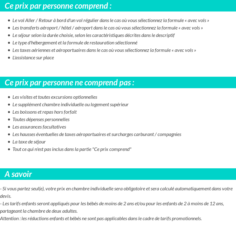 Conditions tarifaires