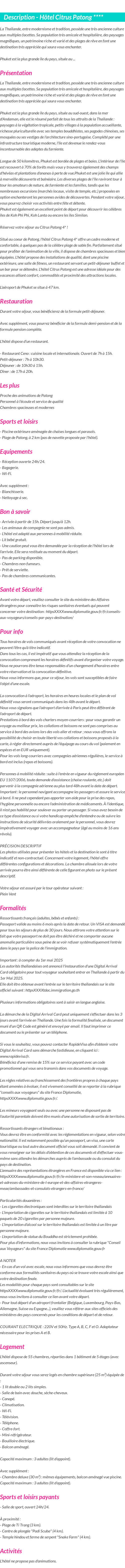 Détails du séjour