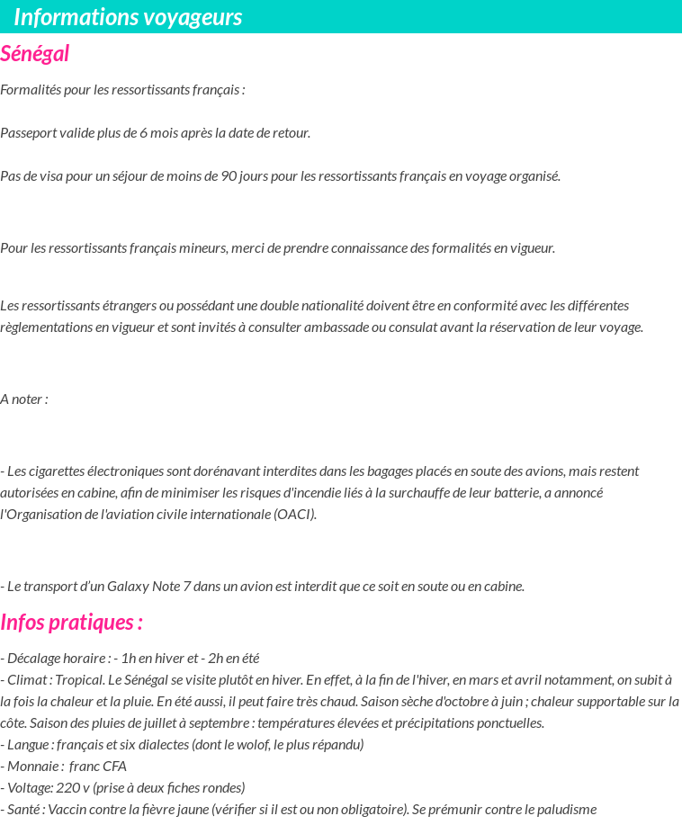 Formalités et infos voyageurs