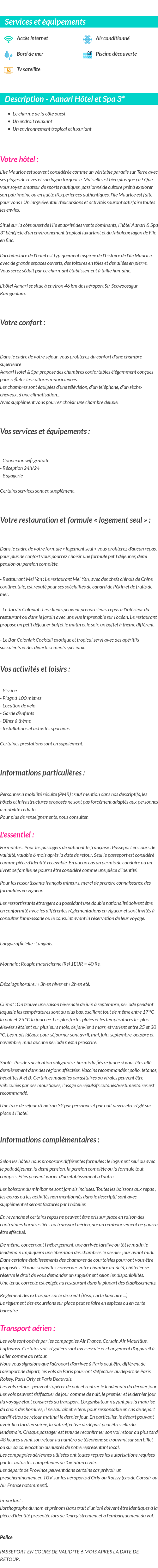 Détails du séjour