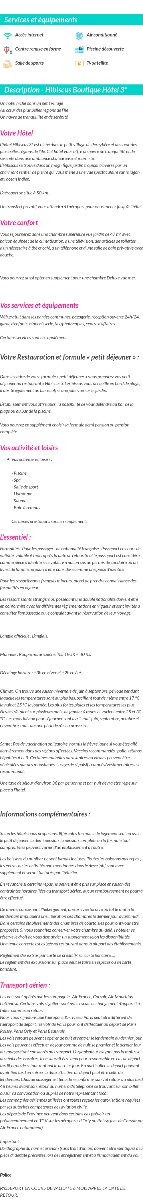 Détails du séjour