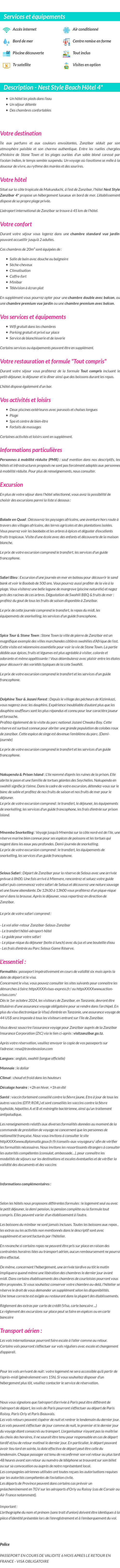 Détails du séjour