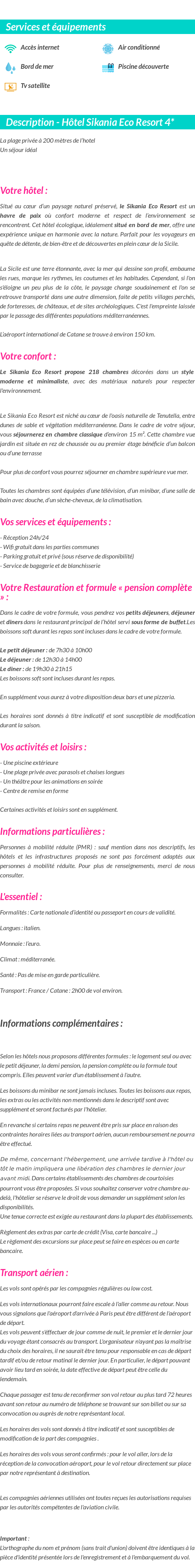 Détails du séjour