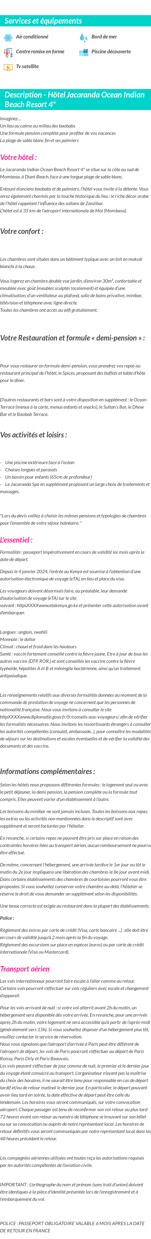 Détails du séjour