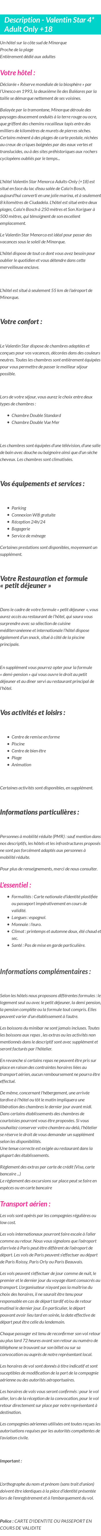 Détails du séjour
