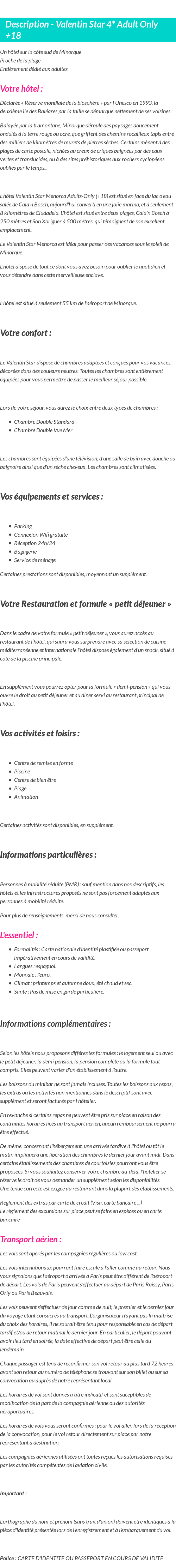 Détails du séjour