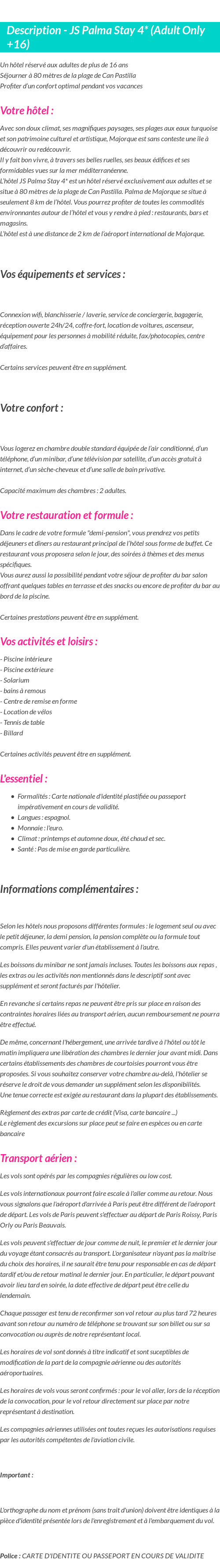 Détails du séjour