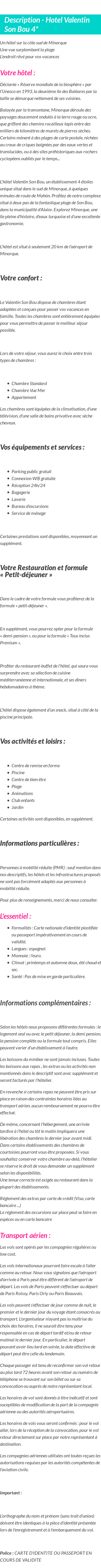 Détails du séjour