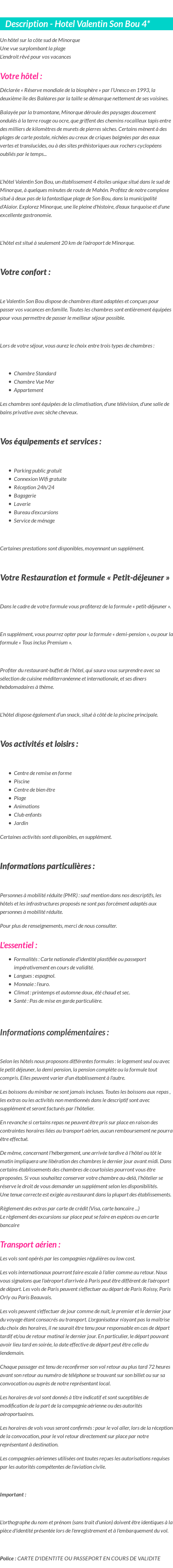 Détails du séjour