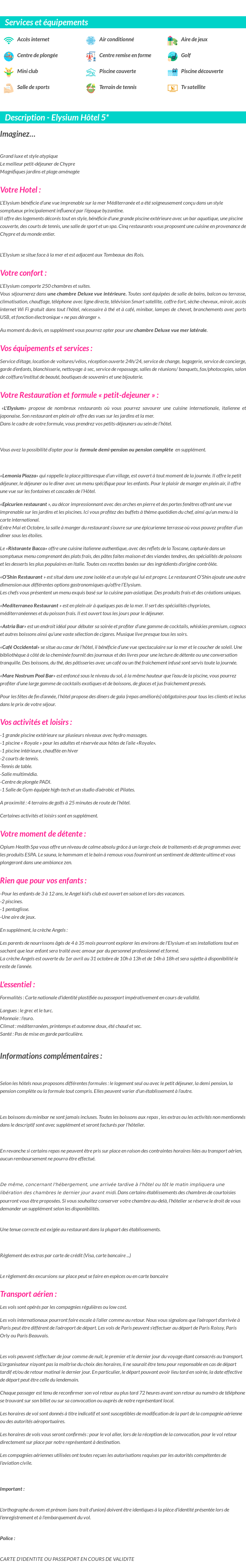 Détails du séjour