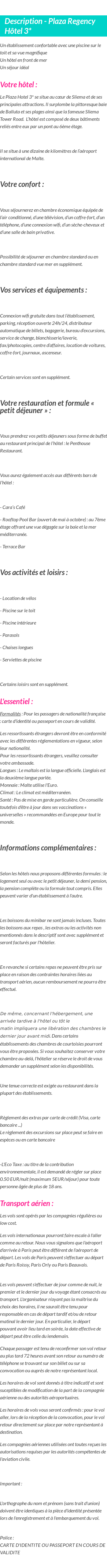 Détails du séjour