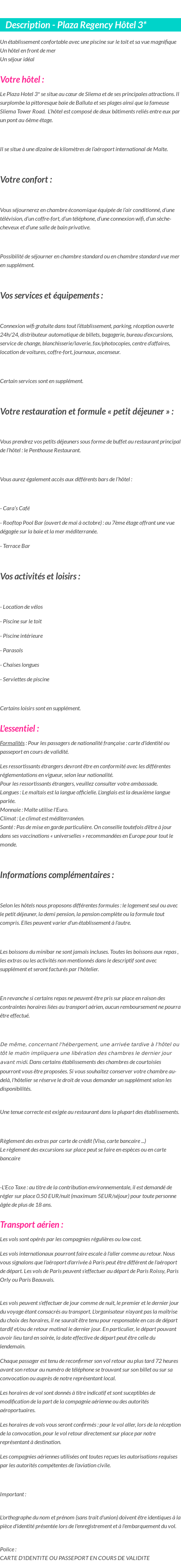 Détails du séjour