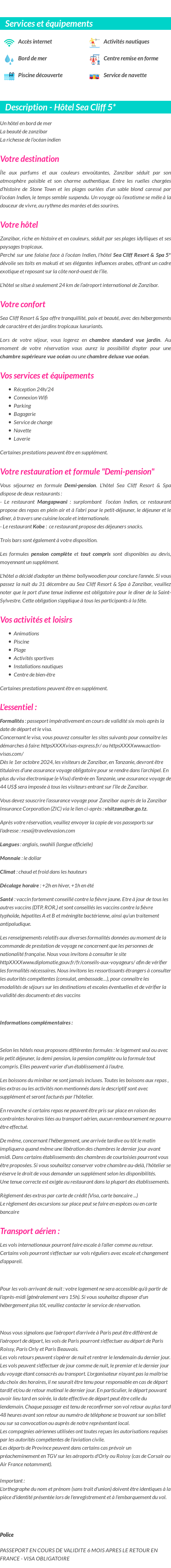 Détails du séjour