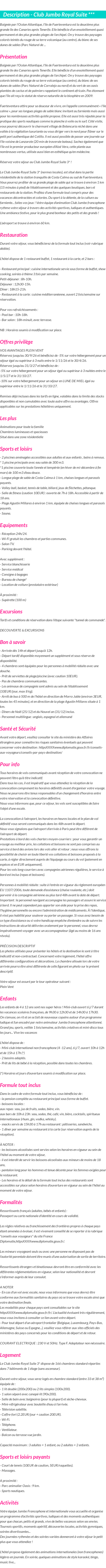 Détails du séjour