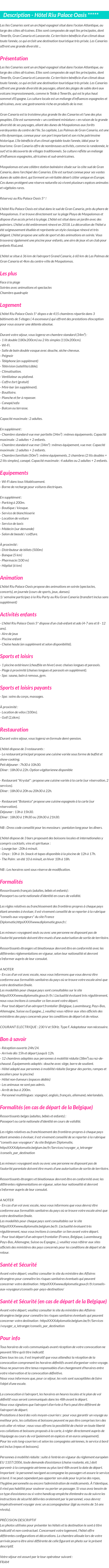 Détails du séjour
