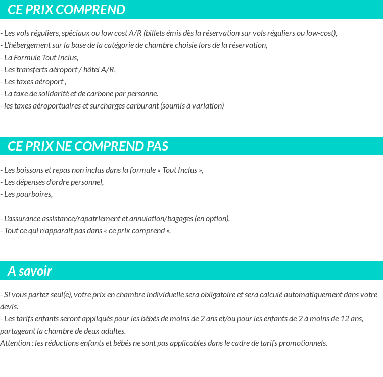Conditions tarifaires