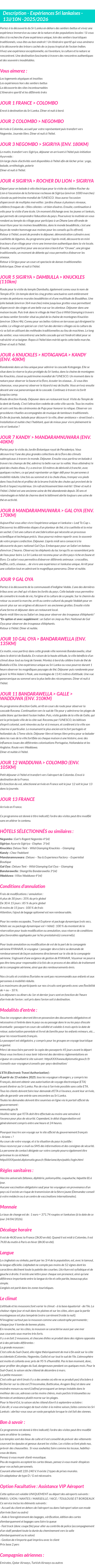 Détails du séjour