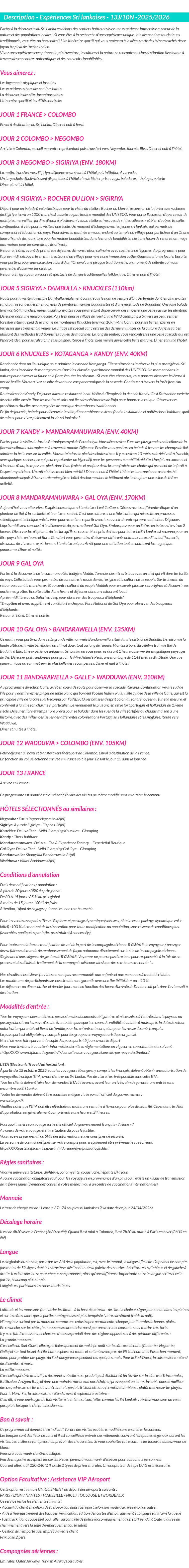 Détails du séjour