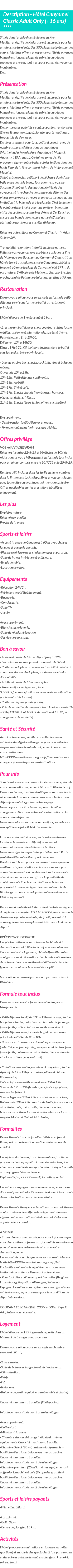 Détails du séjour