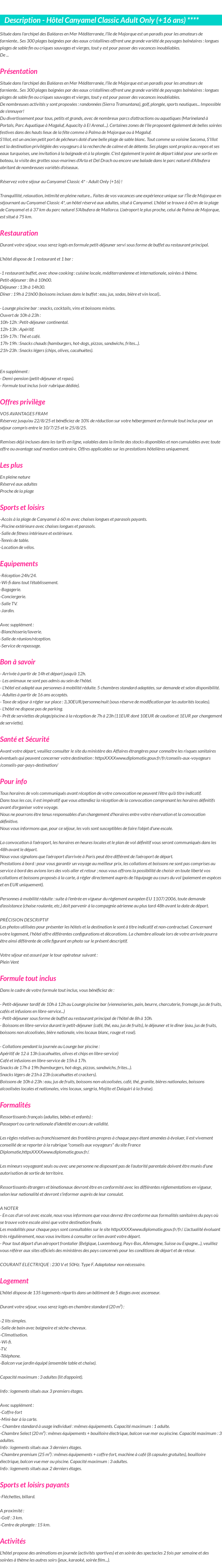 Détails du séjour